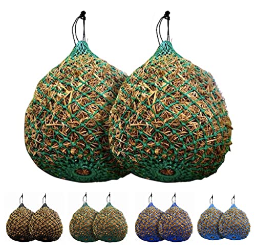 Majestic Ally 2 Pcs 1.25”x1.25” Holes Ultra Slow Feed 40” Very Sturdy Hay Net with Bottom Ring for Goat, Sheep and Livestock Simulatr grazing, Reduces Waste (Turquoise) - color: Turquoise