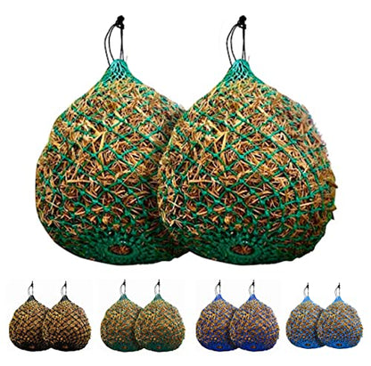 Majestic Ally 2 Pcs 1.25”x1.25” Holes Ultra Slow Feed 40” Very Sturdy Hay Net with Bottom Ring for Goat, Sheep and Livestock Simulatr grazing, Reduces Waste (Turquoise) - color: Turquoise