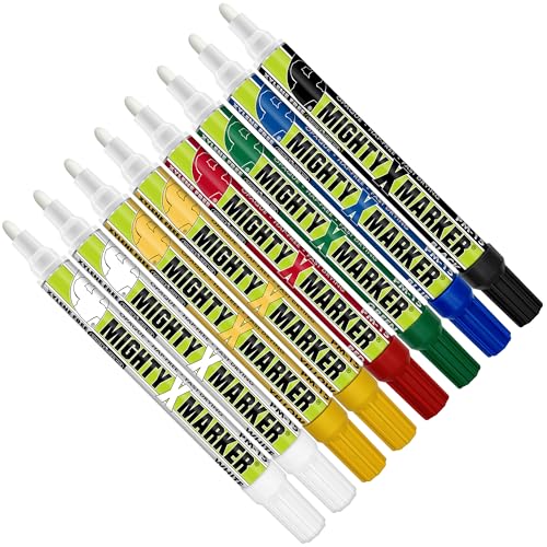 PM-15 Industrial Paint Marker - Xylene Free Permanent Paint Pens for Metal, Glass & Non-Porous Surfaces - 10ml - Quick Dry, High Opacity - 8 Pack (Red, Green, Blue, Black, 2 White, 2 Yellow) - color: Red, Green, Blue, Black, 2 White, 2 Yellow