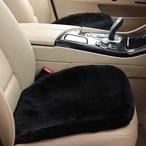 2 Pack Black Fuzzy Sheepskin Car Seat Covers for Soft Genuine Wool Cushion - color: Black