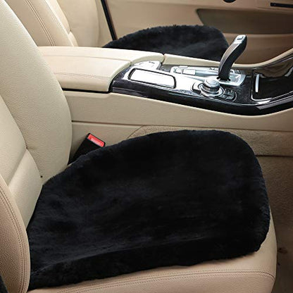 2 Pack Black Fuzzy Sheepskin Car Seat Covers for Soft Genuine Wool Cushion - color: Black