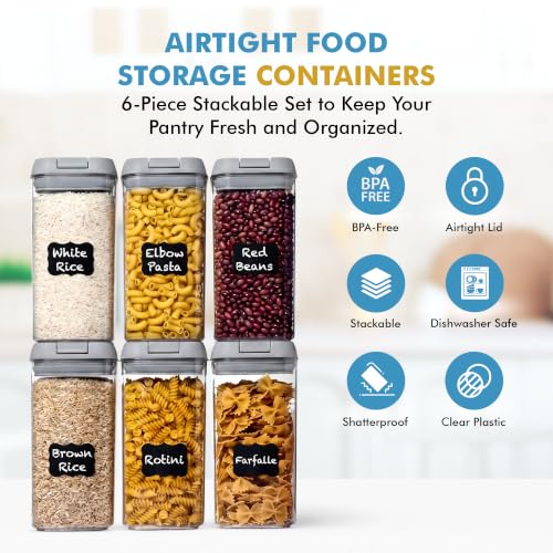 Shazo 6 PC 1.2L Airtight Food Storage Containers with Lids BPA Free Plastic - color: Gray