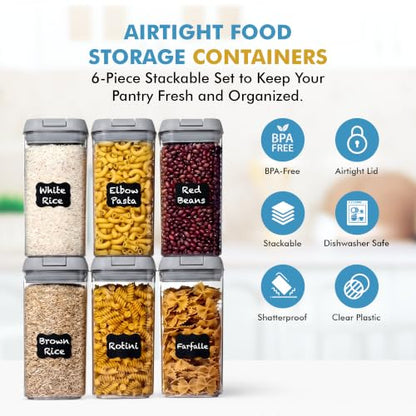 Shazo 6 PC 1.2L Airtight Food Storage Containers with Lids BPA Free Plastic - color: Gray