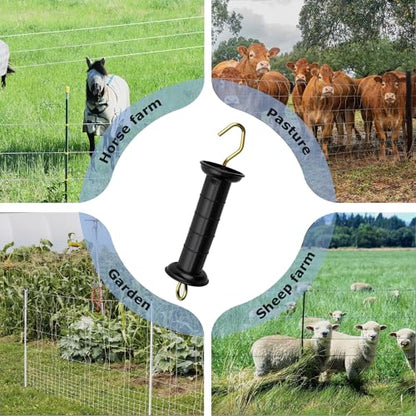 4 Pcs Plastic Electric Fence Gate Handle Insulators Spring Black Connector