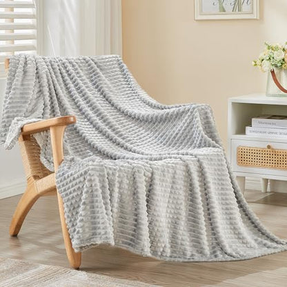 EMME Fleece Throw Blanket Luxury Flannel for Couch Bed Sofa Chair, Soft, Plush, Warm and Cozy Blanket with Geometric Grid Design (Light Grey, 50'' x 60'') - color: 09-grid-light Grey, size: Throw