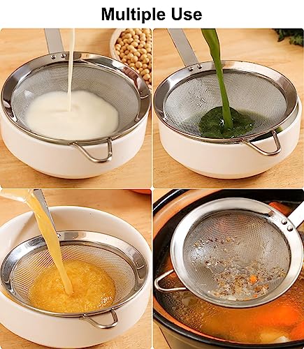 3.3inch 304 Stainless Steel Fine Mesh Strainer for Kitchen, Colander-Skimmer with Handle, Metal Sieves Sifters - size: 3.3inch