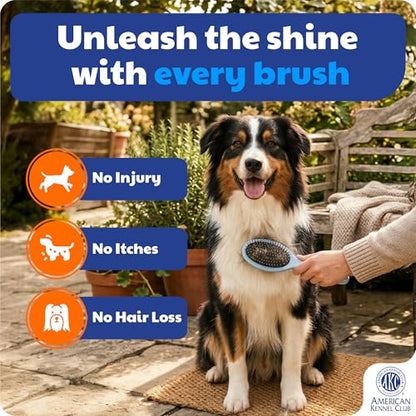 AKC 2-in-1 Grooming Brush for Dogs & Cats, Deshedding & Detangling | Dense nylon bristles remove loose hair from short- and long-coat dogs and cats of all breeds. - style: Combo Brush