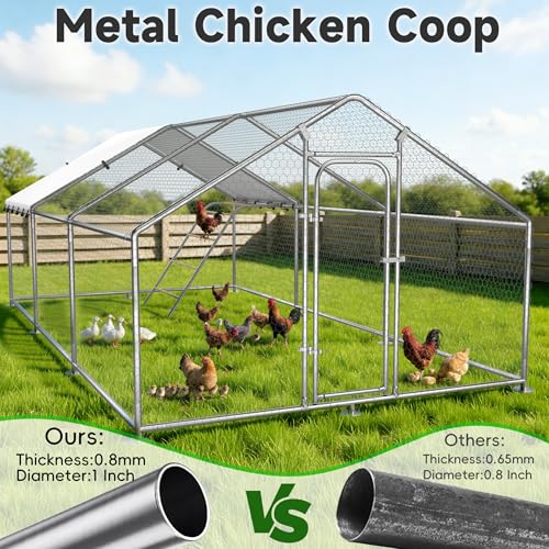 20x10 FT Extra Large Metal Chicken Coop, Walk-in Poultry Run Pen | Waterproof Cover, Reinforced Metal Structure, Walk-in Chicken Run, Outdoor Poultry Cage for Ducks Hens Rabbits - size: 236.5"L x 120.1"W x 76.9"H