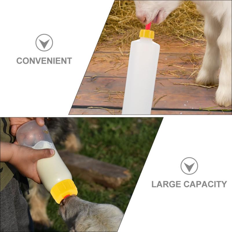 5Pcs Goat Bottles, 400ml/13fl oz Baby Goat Bottles with 5pcs Long Nipples for Feeding Baby Lambs, Lamb Milk Replacer Supplies Kid Livestock Drink Nipples for Farm Livestock Feeding
