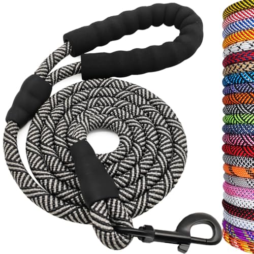 MayPaw Heavy Duty Rope Dog Leash, 3/4/6/7/8/10/12/15/20/30 FT Nylon Pet Leash, Soft Padded Handle Thick Lead Leashes for Large Medium Dogs (Black, 1/2" * 4') - color: black, size: 1/2" * 4'