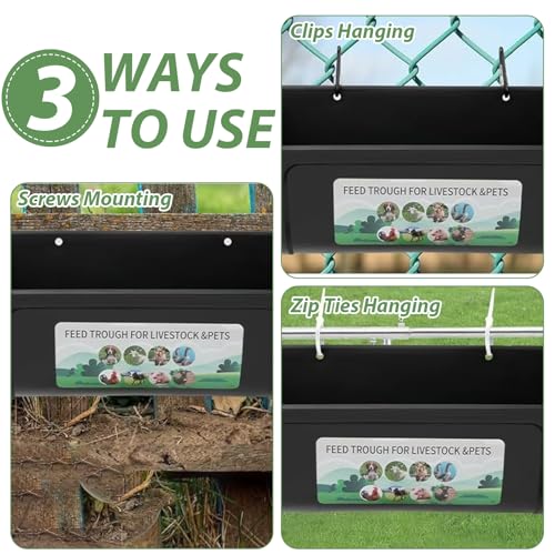 6 PCS Black Goat Feeder Hanging Pig Feeder with Clips 5 Quart Chicken Feeder Trough Poultry Feeder Hanging Goat Mineral Feeder Chicken Coop Feeder and Waters for Livestock, Pets, Poultry