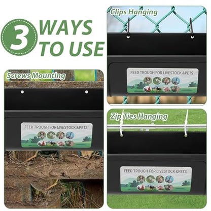 6 PCS Black Goat Feeder Hanging Pig Feeder with Clips 5 Quart Chicken Feeder Trough Poultry Feeder Hanging Goat Mineral Feeder Chicken Coop Feeder and Waters for Livestock, Pets, Poultry