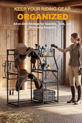 Saddle Rack with Storage, Heavy Duty Stand for Western & English Saddles