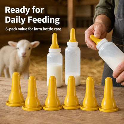 KTXM-Lamb Goat Bottle Nipples, 6-Pack Silicone Feeding Nipples, Pre-Cut X Opening, Replacement Livestock Nursing Teats for Baby Lambs, Goat Kids and Piglets（Bottle not Included）