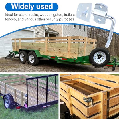 Stake Bed Latches Bracket Set, 2 Pack | Straight Side Gate Latch, For Utility Trailers, Stake Gates, Carports, Wooden Safety Racks, Trucks and Trailers, Heavy Duty