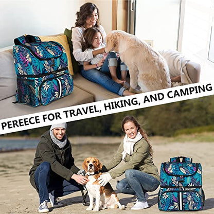 BAGLHER Pet Travel Bag, Double-Layer Pet Supplies Backpack (for All Pet Travel Supplies), Pet Travel Backpack with 2 Silicone Collapsible Bowls and 2 Food Baskets Hawaii - color: Hawaii