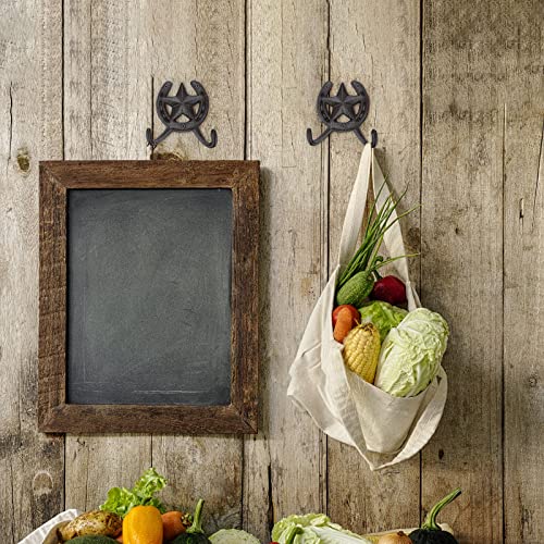 JUXYES Heavy Duty Cast Iron Western Horseshoe Star Hat Hook with 2 Hanger - size: 4 Pack