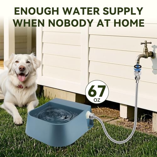 Dog Automatic Water Dispenser, Self Filling Dog Water Bowl with 1/2” Female Anti-Bite Metal Pipe & 3/4" Adapter, Outdoor Animals Refill Pet Water Trough for Cats Chickens Goats, 2L