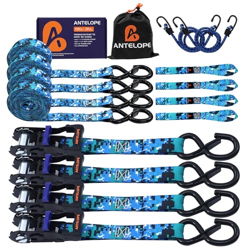 A ANTELOPE 4 Pack 1" x 15' Ratchet Tie Down Straps with S Hooks, Camo - color: Camo, size: 4PK-1 in