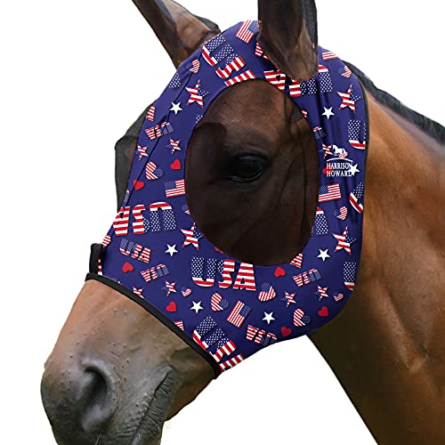 Harrison Howard Super Comfort Stretchy Fly Mask Large Eye Space with UV Protection Soft on Skin with Breathability Classic Letters Full Size - color: Classic Letters, size: Full(Large)