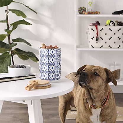 Bone Dry Ceramic Pet Treat Canister with Bamboo Lid, Dishwasher Safe, Countertop Storage, Keep Dog & Cat Treats Safe & Dry, 4x6.5", Blue Tile - color: Blue Tile, size: 4x6.5"