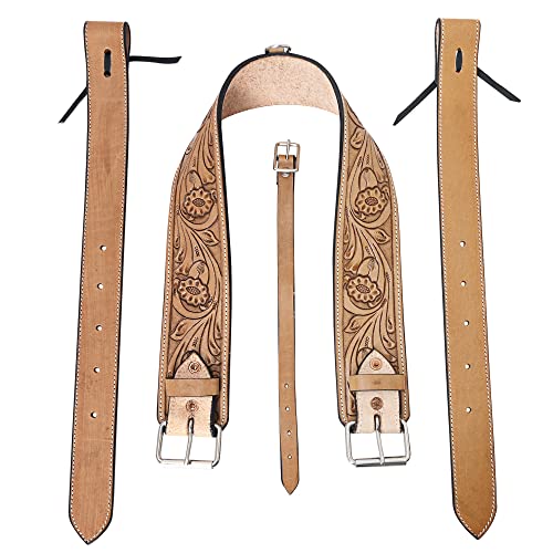 HILASON Horse Saddle Flank Cinch Girth Handtooled Leather W/Billets Antique Tan Comfytack