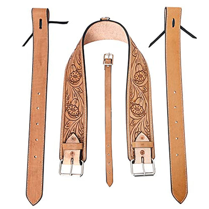HILASON Horse Saddle Flank Cinch Girth Handtooled Leather W/Billets Antique Tan Comfytack