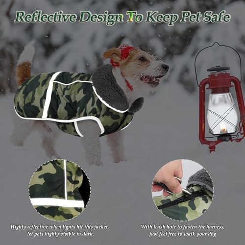 Dogcheer Warm Dog Coat, Waterproof Dog Jacket Reflective Adjustable Puppy Winter Coat with Buckle, Christmas Pet Snow Jacket Turtleneck Fleece Sweater for Small Medium Large Dogs- Camo Green, S - color: Camo Green, size: Small