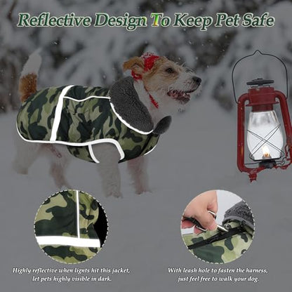 Dogcheer Warm Dog Coat, Waterproof Dog Jacket Reflective Adjustable Puppy Winter Coat with Buckle, Christmas Pet Snow Jacket Turtleneck Fleece Sweater for Small Medium Large Dogs- Camo Green, S - color: Camo Green, size: Small