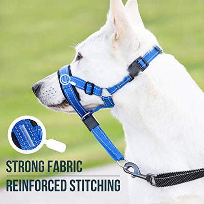 GoodBoy Dog Head Halter with Safety Strap - Stops Heavy Pulling On The Leash - Padded Headcollar for Small Medium and Large Dog Sizes - Head Collar Training Guide Included (Size 3, Blue Nylon) - color: Blue Nylon / Black Padding, size: Size 3 (Pack of 1)