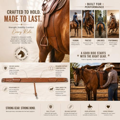 Hulara Western Carved Leather Rear Flank Back Saddle Girth Cinch Belt with Bucking Strap Comfytack |Premium Flank Cinch Belt Leather Horse Girth - color: Floral Brown