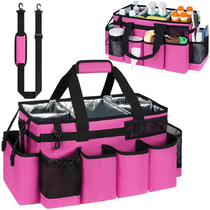 Cleaning Caddy Bag, Extra Large Cleaning Supply Bag for Housekeepers - color: Rose Pink, size: XL