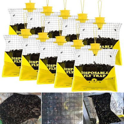 10 Pack Outdoor Fly Trap Bags Hanging - 10 * 30g Bait, Durable, Effective - size: 10 Pack