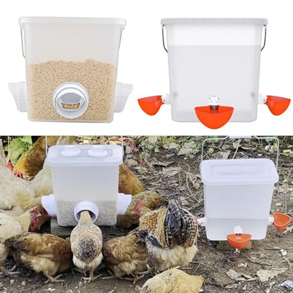 Large Automatic Chicken Feeder and Waterer Set Hanging Chicken Water Feeder Poultry Feed Bucket - color: Frosted