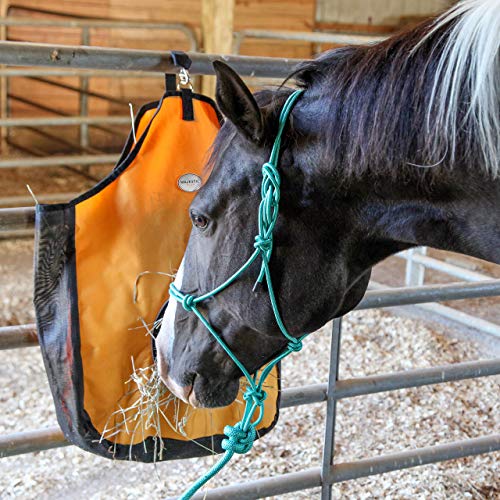 Majestic Ally 1200 D Hay Feeder Tote Bag for Horses, Sheep with Reflective Trim- Reduces Waste - Comes with 36” Hay Net. (Royal Blue) - color: Royal Blue