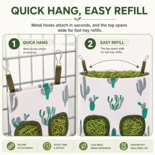 Rabbit Hay Feeder, Guinea Pig Hay Holder & Bunny Hay Feeder – Durable Hanging Hay Bag for Rabbits Chinchillas Guinea Pigs Bunnies – Chew-Resistant Hay Holder for Small Animals (Cactus) - color: Cactus