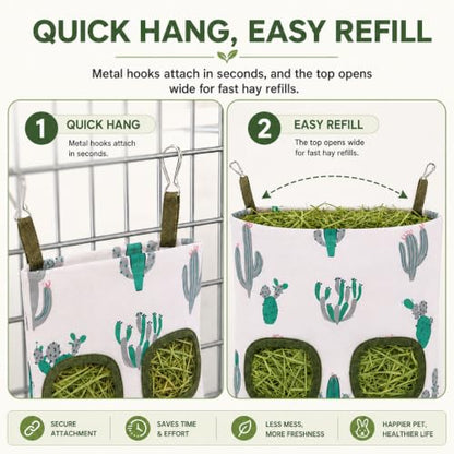 Rabbit Hay Feeder, Guinea Pig Hay Holder & Bunny Hay Feeder – Durable Hanging Hay Bag for Rabbits Chinchillas Guinea Pigs Bunnies – Chew-Resistant Hay Holder for Small Animals (Cactus) - color: Cactus