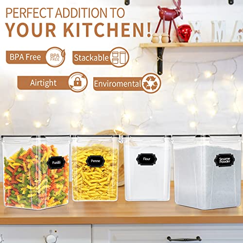 PRAKI Large Airtight Food Storage Containers 5.2L / 195oz, 4pcs Pantry Kitchen Organizers and Storage for Flour, Sugar, Baking Supplies, BPA Free, Plastic Flour Containers with 20 Labels & Maker - size: 5.2 l