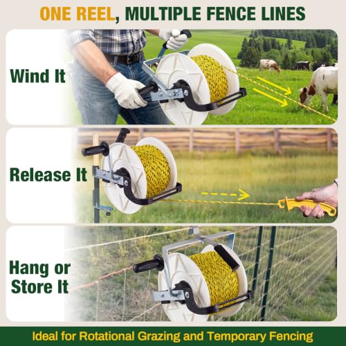 3:1 Geared Electric Fence Reel, Winding Handle, Holds 1640' Polywire - size: 0 ft X 1 Standard Reel X 1 Guide X 1 Handle