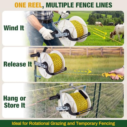 3:1 Geared Electric Fence Reel, Winding Handle, Holds 1640' Polywire - size: 0 ft X 1 Standard Reel X 1 Guide X 1 Handle
