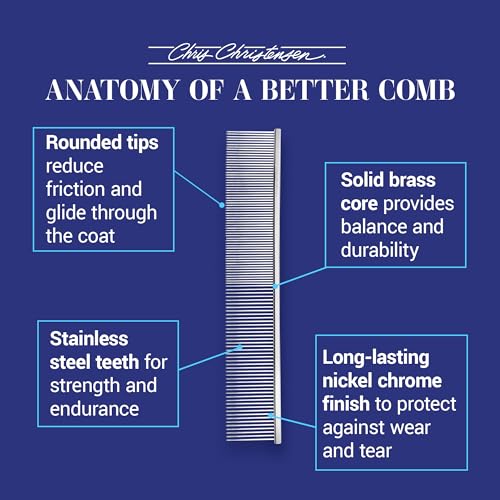 Chris Christensen 504 8.5 in. Fine/Coarse Greyhound-Style Butter Comb, Groom Like a Professional, Rounded Corners Prevent Friction and Breakage, Solid Brass Spin with Steel Teeth, Chrome Finish. - size: 504 - 8.5 Inch Fine/Extra Fine