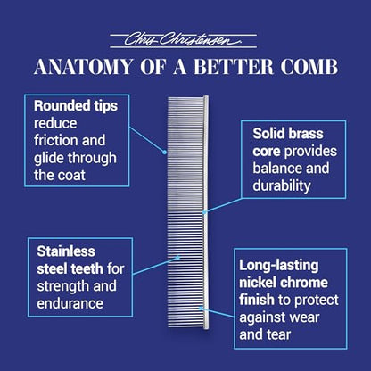Chris Christensen 504 8.5 in. Fine/Coarse Greyhound-Style Butter Comb, Groom Like a Professional, Rounded Corners Prevent Friction and Breakage, Solid Brass Spin with Steel Teeth, Chrome Finish. - size: 504 - 8.5 Inch Fine/Extra Fine