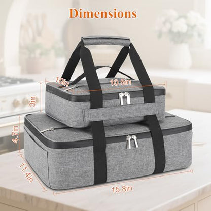 Insulated Casserole Carrier for Hot or Cold Food, Fits 8"-15" Baking Dish，Thermal Food Carrier Bag, Lasagna Lugger Tote for Potluck Parties/Picnic/Cookouts/Lunch, Grey，2 Pack