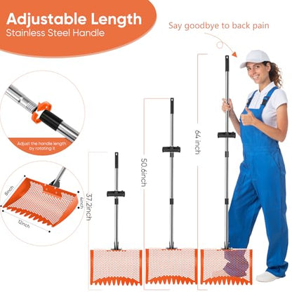 12inch Chicken Poop Scooper & Rake 2-in-1 with Adjustable Handle - color: Orange