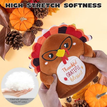 Thanksgiving Turkey Plush Toy, 12 Inch Fall Turkey Stuffed Animal with Glasses, Soft Cute Autumn Plushie Pillow Gift for Girls Boys, Thankful Grateful Blessed Decor for Table Centerpiece - style: Thanksgiving Turkey