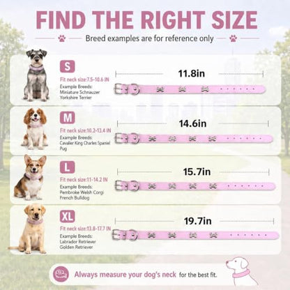 Adjustable PU Leather Dog Collar with Color Matched Bell,Pink M - color: pink, size: 10-13.5 Inch