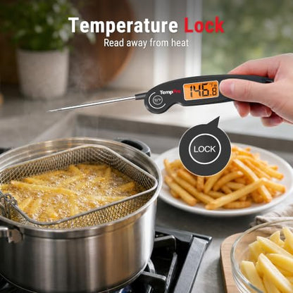 TempPro TempSwift 1 SEC Instant Read Meat Thermometer for Cooking | 100% Waterproof Digital Food Thermometer with Large Backlit LCD, Kitchen Thermometer for Grilling, Smoking & Candy Making - color: Black