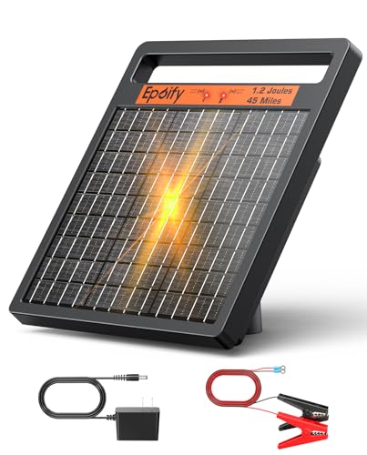 Solar Electric Fence Charger LD02, 1.2J for Farms & Remote Pastures | Long Range 45 Miles • High-Efficiency 8W Solar Panel • 10000mAh Battery • Magnetic Control Switch • Built-in Fault Alarm - color: Black