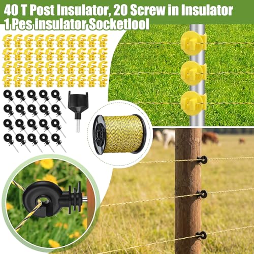 MorningRo 10 Mile Electric Fence Kit for Livestock, 3 Joule 12KV Fence Charger with LED Display, 3366 ft 9-Strand Polywire, 60 Insulators & Ground Rods, AC/DC Fencing System for Horse Cattle Pasture