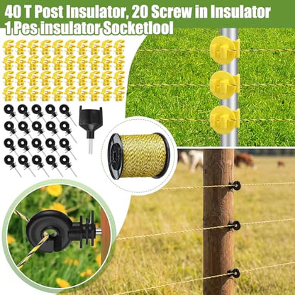 MorningRo 10 Mile Electric Fence Kit for Livestock, 3 Joule 12KV Fence Charger with LED Display, 3366 ft 9-Strand Polywire, 60 Insulators & Ground Rods, AC/DC Fencing System for Horse Cattle Pasture